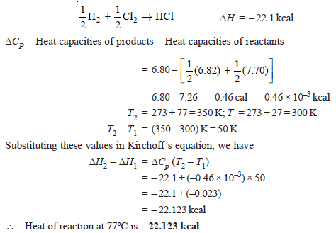 Variation of heat of reaction with temperature