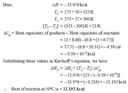 Variation of heat of reaction with temperature