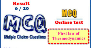 First law of thermodynamics - MCQ online test